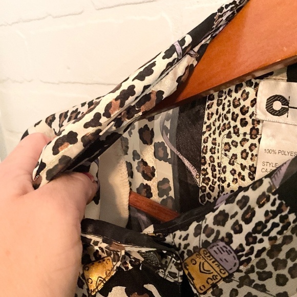 Vintage Button down shirt Long sleeve Mobwife Mixed Animal print Black Sheer 18 - Picture 6 of 14